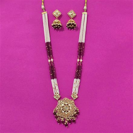 Kundan Long Necklace Set With Gold Plating