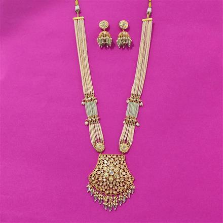 Kundan Long Necklace Set With Gold Plating