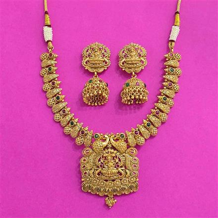 Antique Temple Necklace Set With Matte Gold Plating