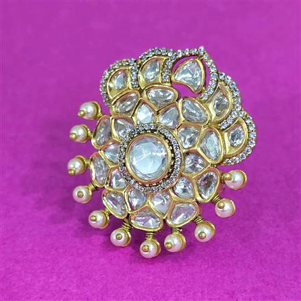 Kundan Adjustable Ring With Victorian Plating