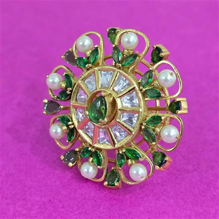 Kundan Adjustable Ring With Victorian Plating