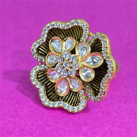 Kundan Adjustable Ring With Victorian Plating