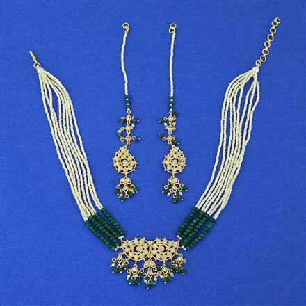 Cz Moti Necklace Set With Gold Plating