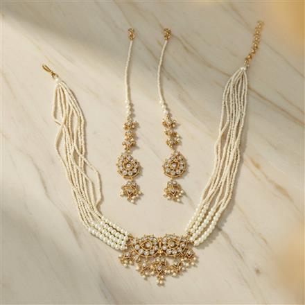 Cz Moti Necklace Set With Gold Plating