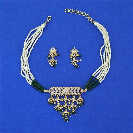 Cz Choker Necklace Set With Gold Plating