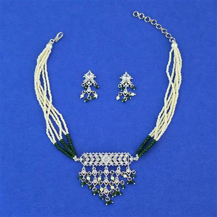 Cz Choker Necklace Set With Rhodium Plating
