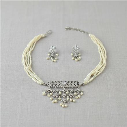 Cz Choker Necklace Set With Rhodium Plating