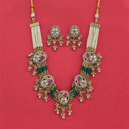 Antique Moti Necklace With Matte Gold Plating