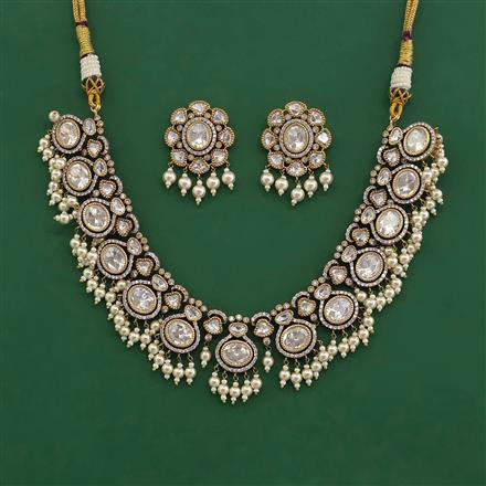 Kundan Pearl Necklace Set With Victorian Plating