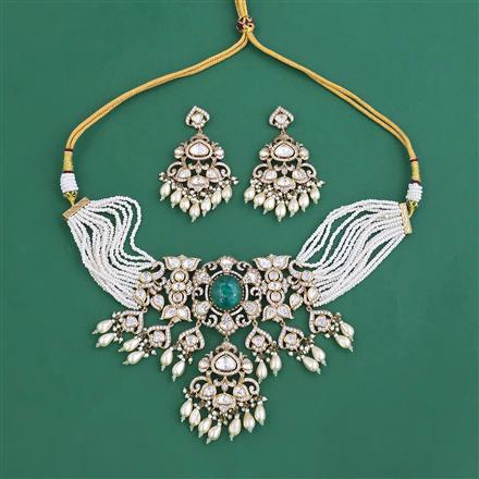 Kundan Pearl Necklace Set With Victorian Plating