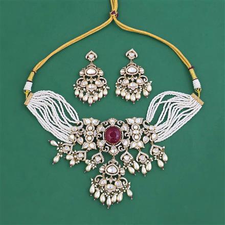 Kundan Pearl Necklace Set With Victorian Plating