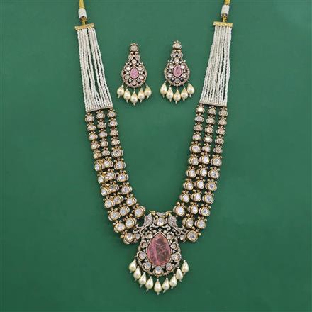 Kundan Moti Necklace Set With Victorian Plating