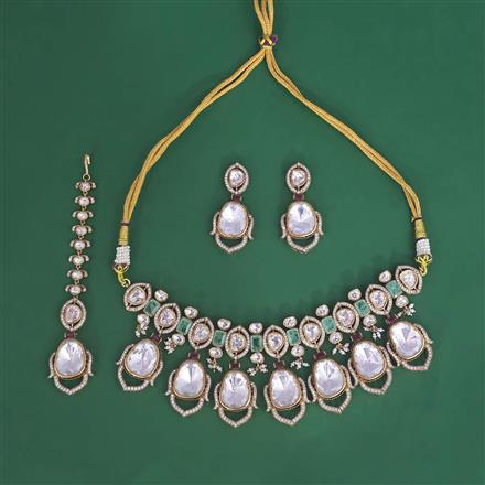 Kundan Moti Necklace Set With Victorian Plating