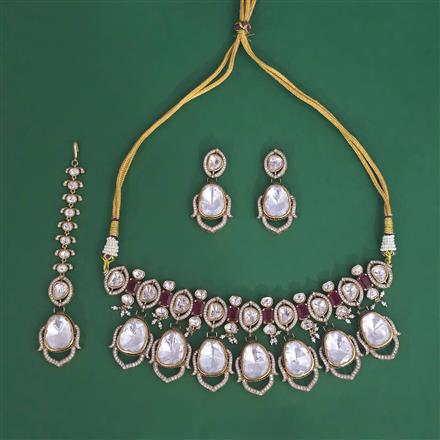Kundan Moti Necklace Set With Victorian Plating