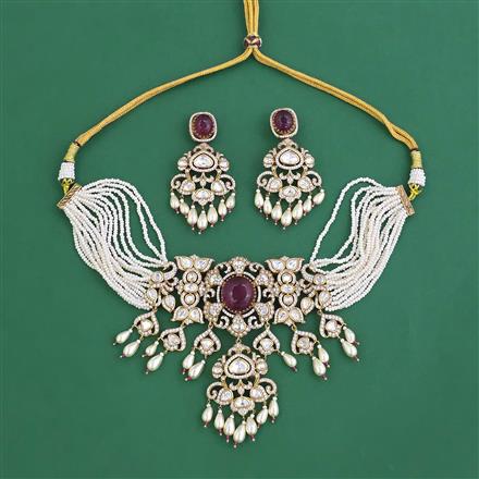 Kundan Pearl Necklace Set With Victorian Plating