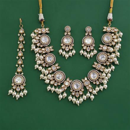 Kundan Pearl Necklace Set With Victorian Plating