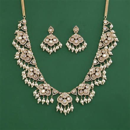 Kundan Pearl Necklace Set With Carat Plating