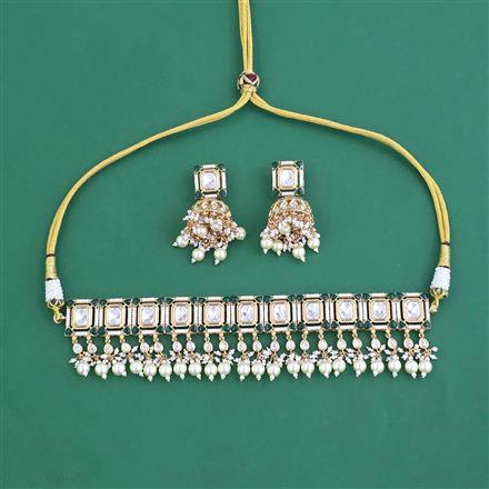 Kundan Moti Necklace Set With Carat Plating
