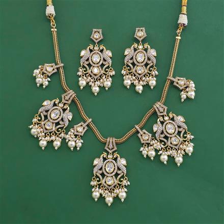 Kundan Moti Necklace Set With Victorian Plating