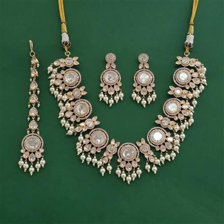 Kundan Moti Necklace Set With Carat Plating