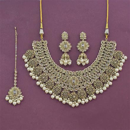 Antique Pearl Necklace Set With Mehndi Plating