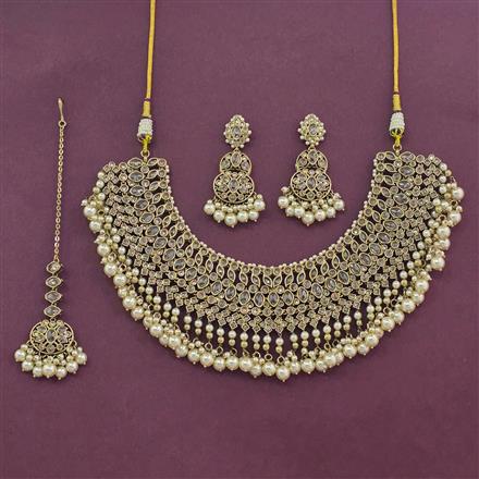 Antique Pearl Necklace Set With Mehndi Plating