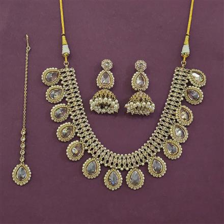 Antique Moti Necklace Set With Mehndi Plating