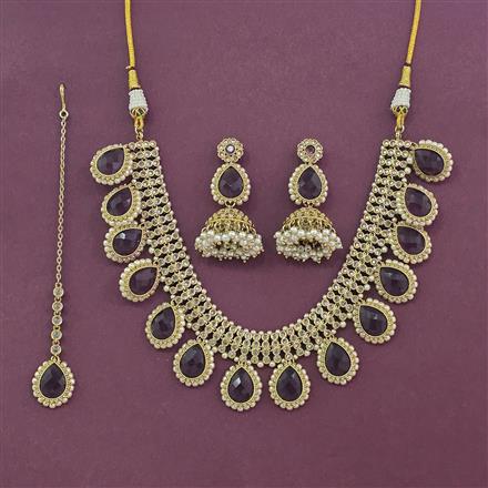 Antique Moti Necklace Set With Mehndi Plating