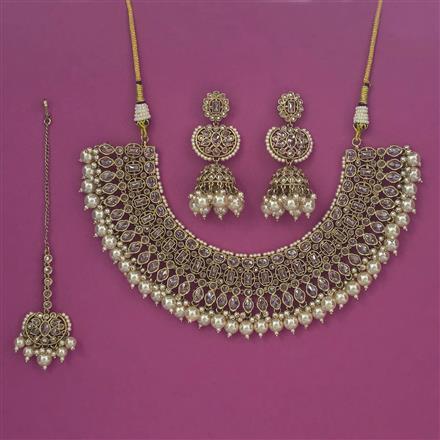 Antique Moti Necklace With Mehndi Plating