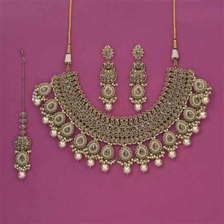 Antique Moti Necklace With Mehndi Plating