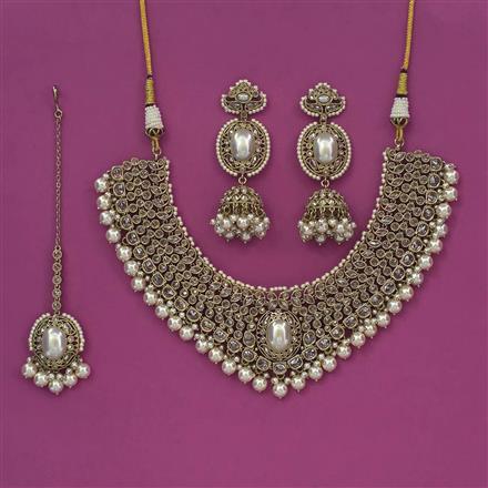 Antique Moti Necklace With Mehndi Plating