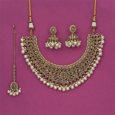 Antique Moti Necklace With Mehndi Plating