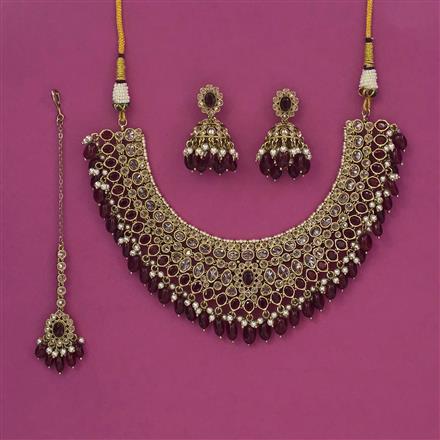 Antique Moti Necklace With Mehndi Plating
