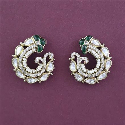 Kundan Moti Earring With Mehndi Plating