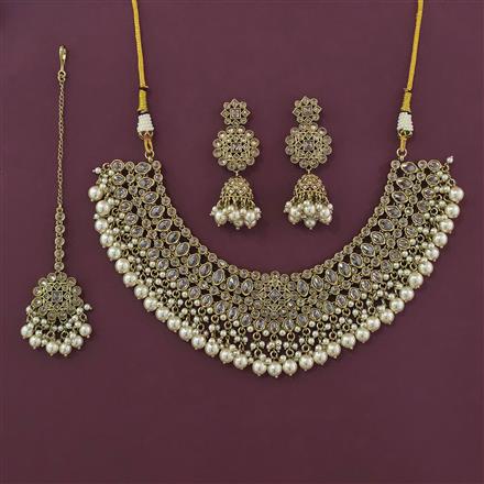 Antique Pearl Necklace With Mehndi Plating