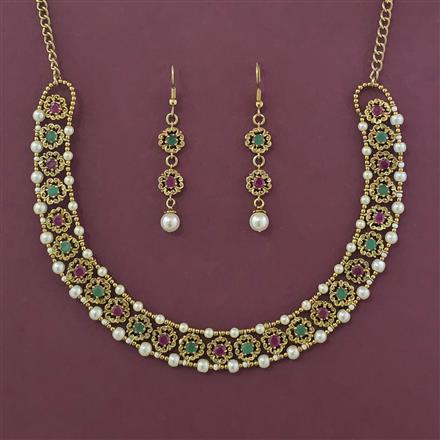 Antique Pearl Necklace With Mehndi Plating