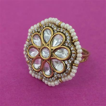 Kundan Adjustable Ring With Victorian Plating