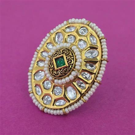 Kundan Adjustable Ring With Victorian Plating