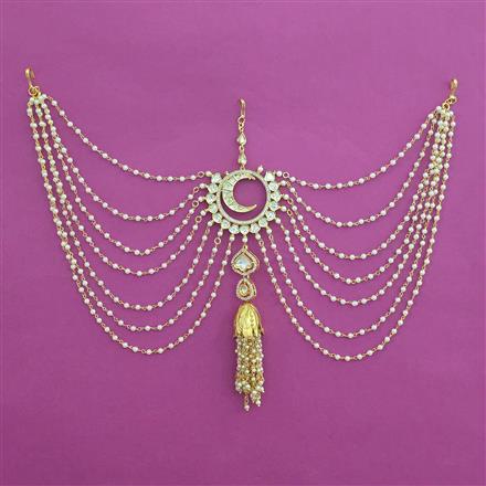 Kundan Chand Hair Brooch With Gold Plating