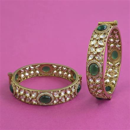 Kundan Openable Bangles With Mehndi Plating