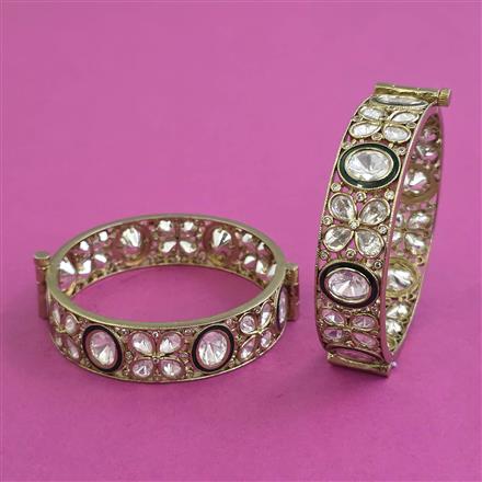 Kundan Openable Bangles With Mehndi Plating