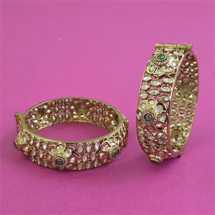 Kundan Openable Bangles With Mehndi Plating