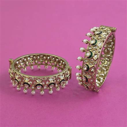 Kundan Openable Bangles With Mehndi Plating