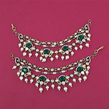 Kundan Pearl Ear Chain With Victorian Plating