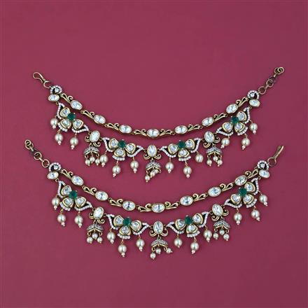 Kundan Pearl Ear Chain With Victorian Plating