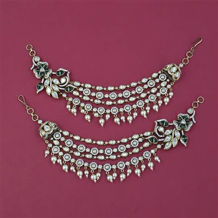 Kundan Pearl Ear Chain With Victorian Plating