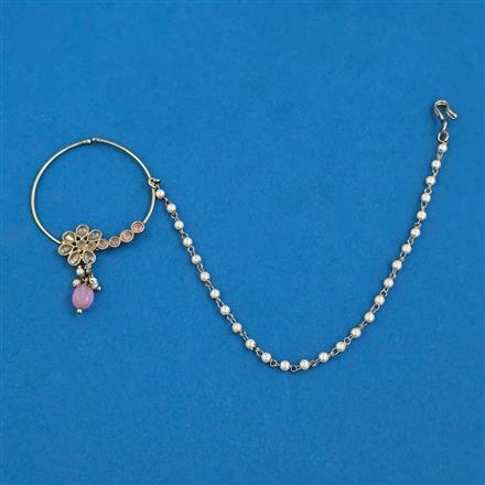 Antique Pearl Nose Ring With Mehndi Plating