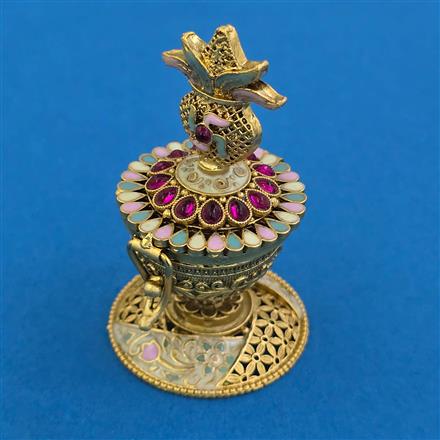 Antique Decorative Sindoor Box With Matte Gold Plating