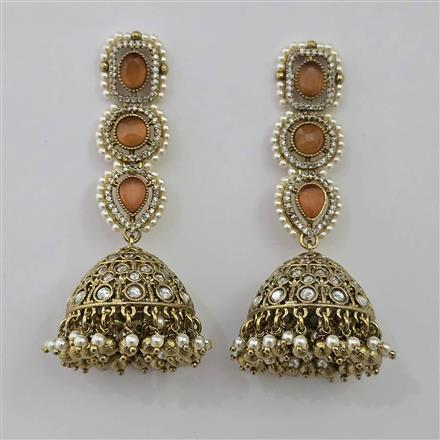 Antique Pearl Earring With Mehndi Plating