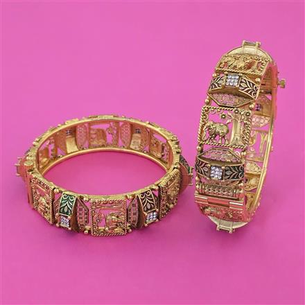 Antique Animal Bangles With Matte Gold Plating